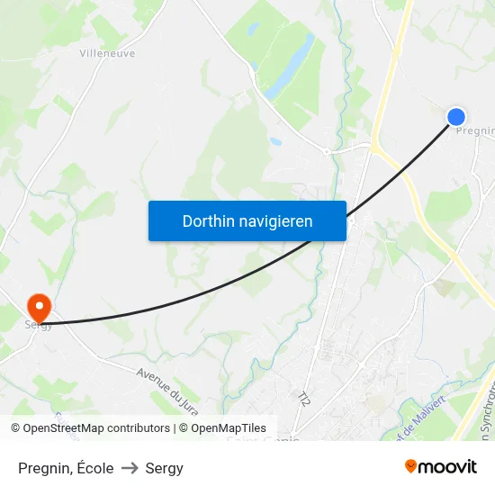 Pregnin, École to Sergy map