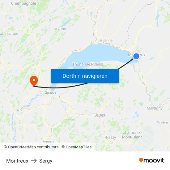 Montreux to Sergy map
