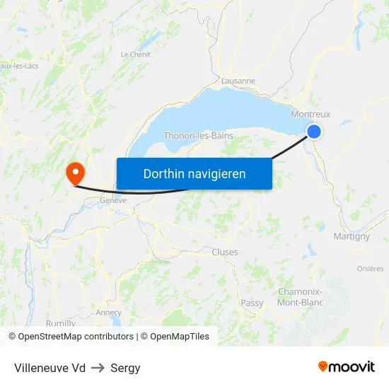 Villeneuve Vd to Sergy map
