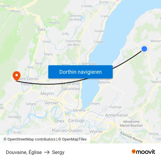 Douvaine, Église to Sergy map