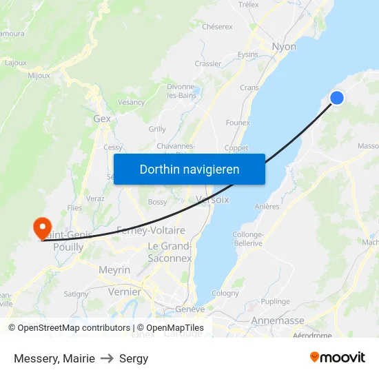 Messery, Mairie to Sergy map