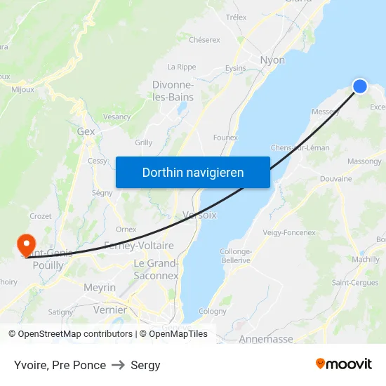 Yvoire, Les Mottes to Sergy map