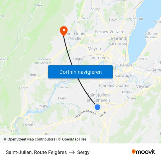 Saint-Julien, Route Feigères to Sergy map