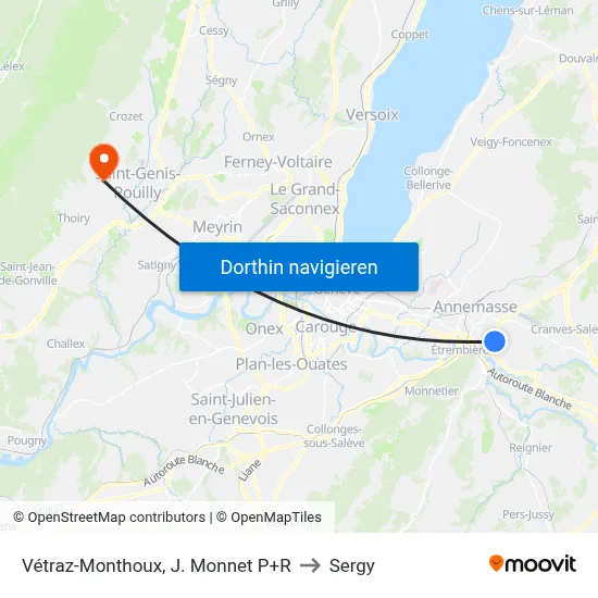 Vétraz-Monthoux, J. Monnet P+R to Sergy map