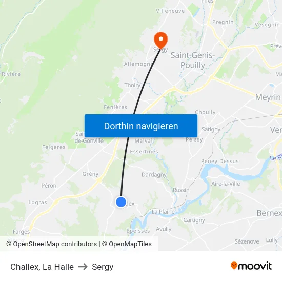 Challex, La Halle to Sergy map