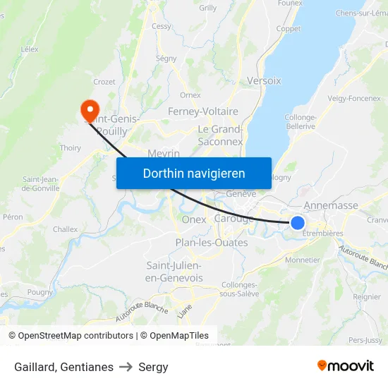 Gaillard, Gentianes to Sergy map