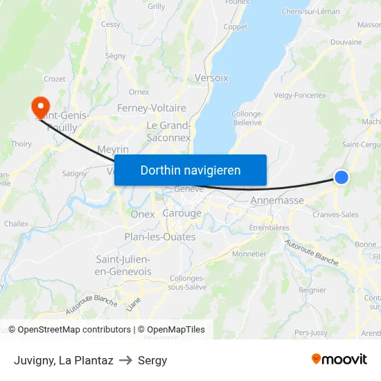 Juvigny, La Plantaz to Sergy map