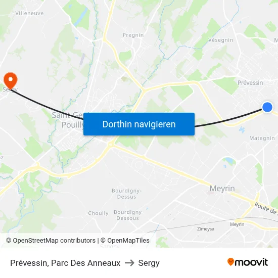 Prévessin, Parc Des Anneaux to Sergy map