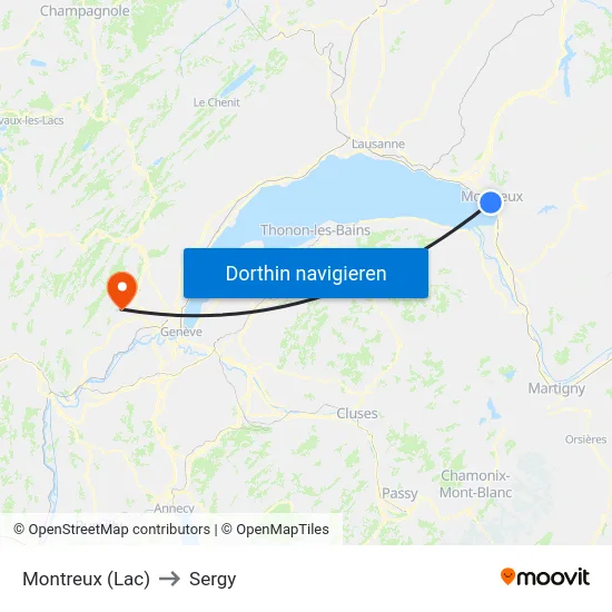 Montreux (Lac) to Sergy map