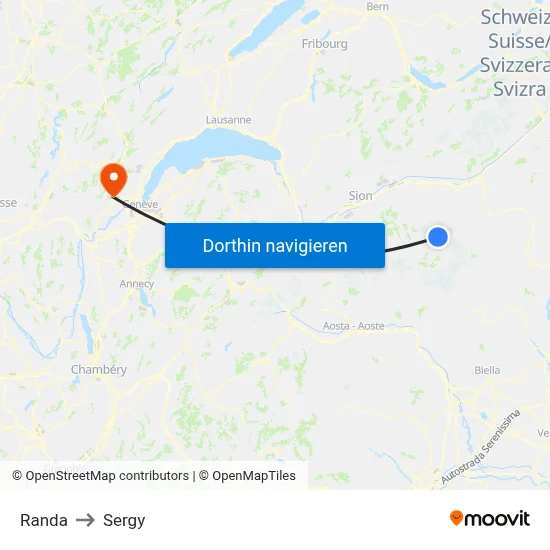 Randa to Sergy map