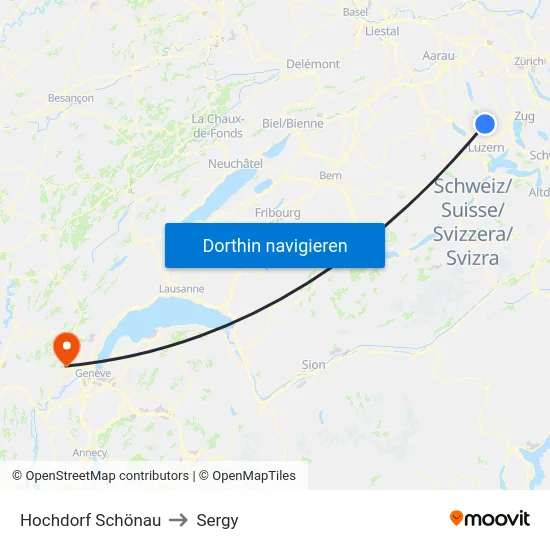 Hochdorf Schönau to Sergy map