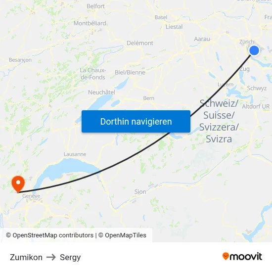 Zumikon to Sergy map