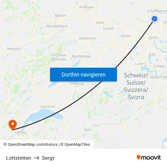 Lottstetten to Sergy map