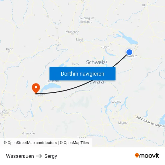 Wasserauen to Sergy map
