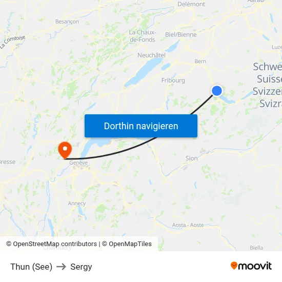 Thun (See) to Sergy map