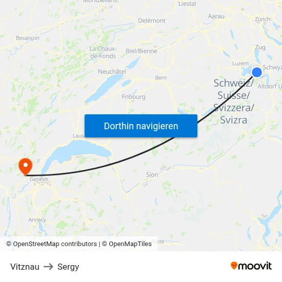 Vitznau to Sergy map