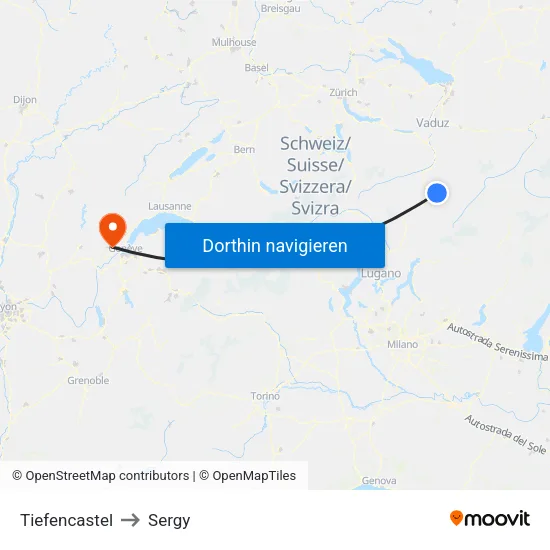 Tiefencastel to Sergy map