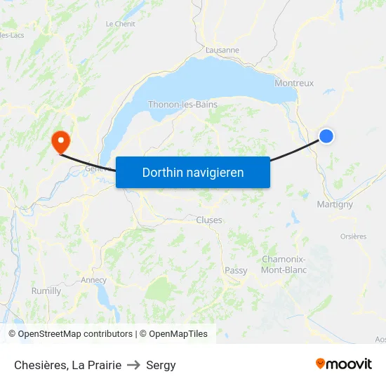 Chesières, La Prairie to Sergy map