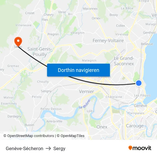 Genève-Sécheron to Sergy map