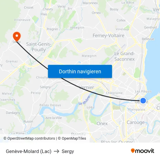 Genève-Molard (Lac) to Sergy map