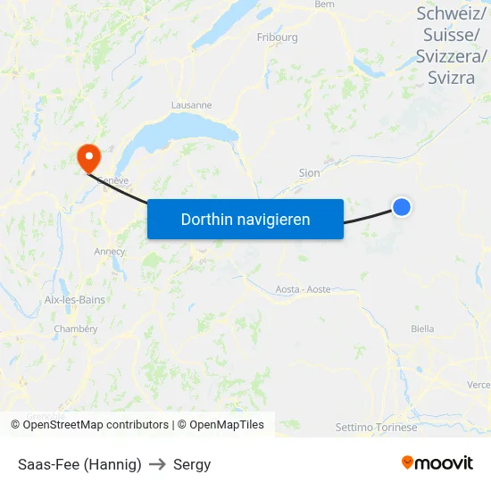 Saas-Fee (Hannig) to Sergy map