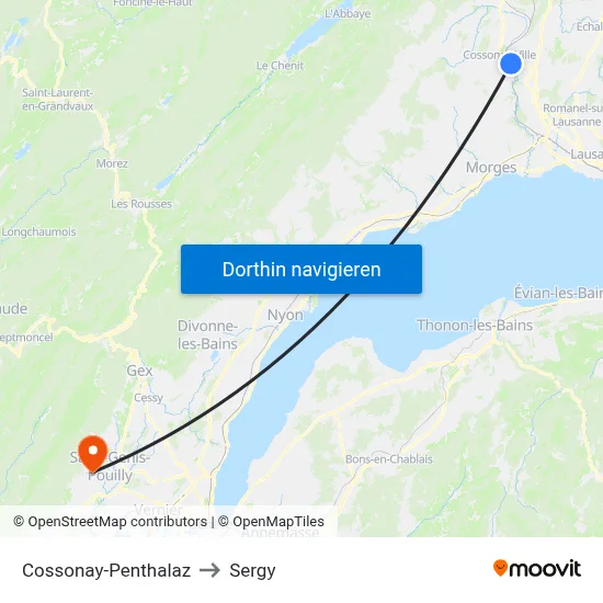 Cossonay-Penthalaz to Sergy map