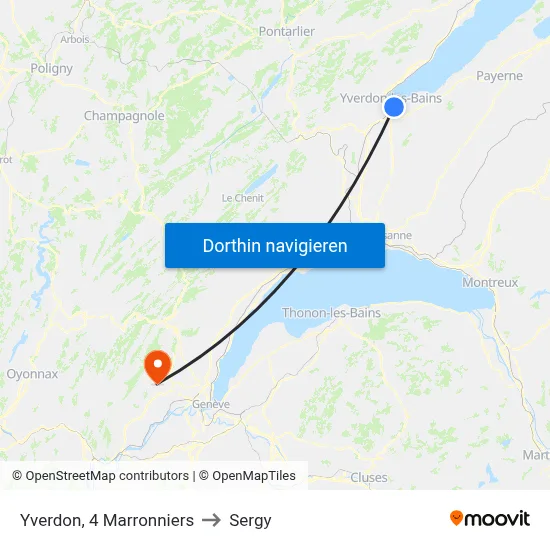 Yverdon, 4 Marronniers to Sergy map