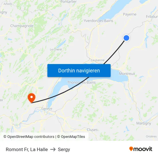 Romont Fr, La Halle to Sergy map