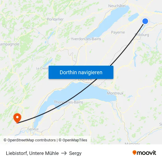Liebistorf, Untere Mühle to Sergy map