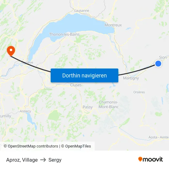 Aproz, Village to Sergy map