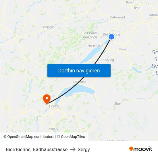 Biel/Bienne, Badhausstrasse to Sergy map