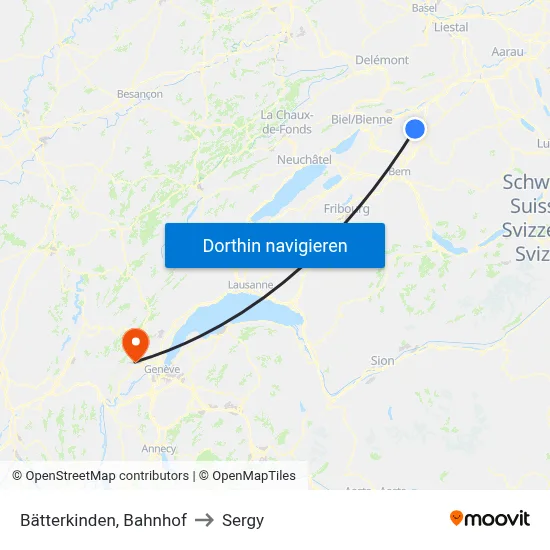Bätterkinden, Bahnhof to Sergy map