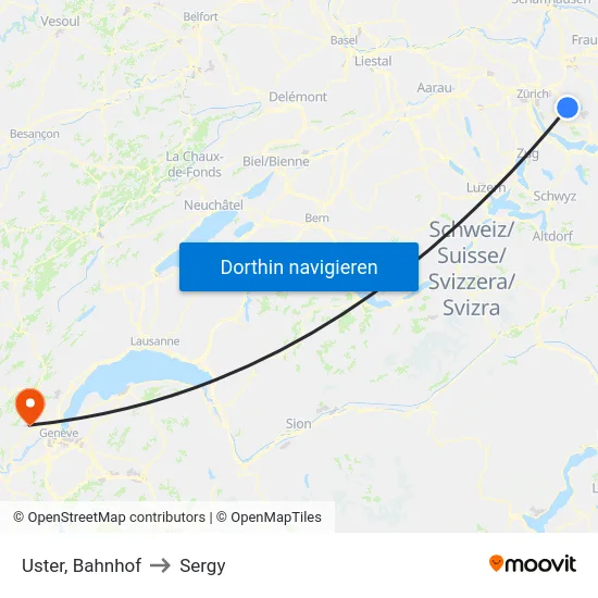 Uster, Bahnhof to Sergy map
