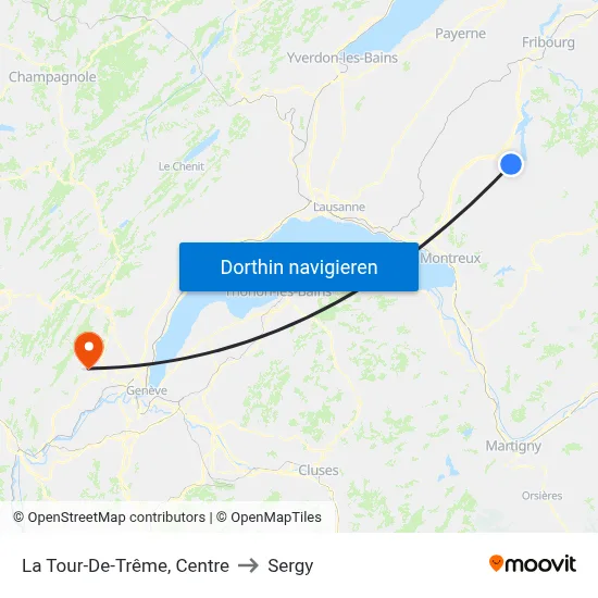 La Tour-De-Trême, Centre to Sergy map