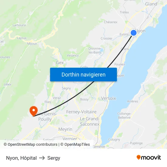 Nyon, Hôpital to Sergy map