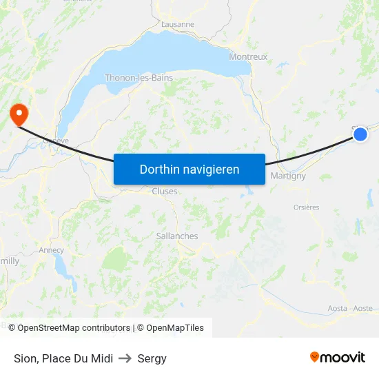 Sion, Place Du Midi to Sergy map