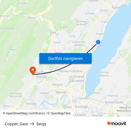 Coppet, Gare to Sergy map