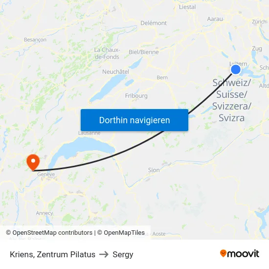 Kriens, Zentrum Pilatus to Sergy map