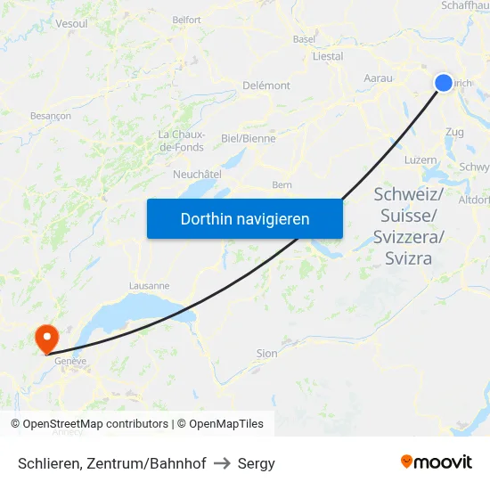 Schlieren, Zentrum/Bahnhof to Sergy map