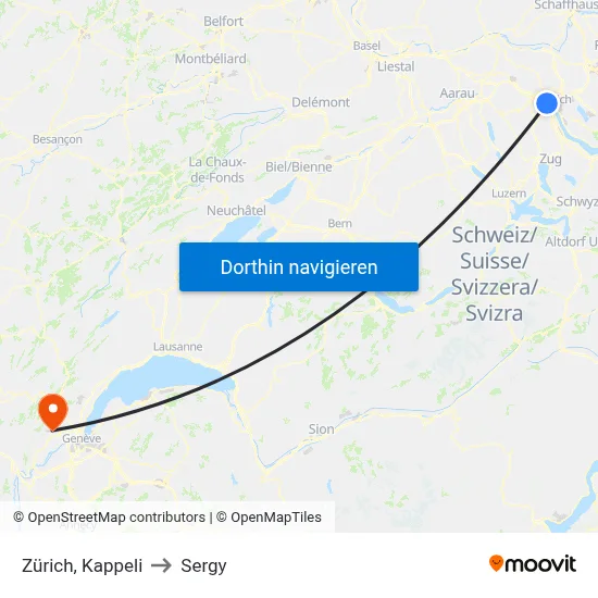 Zürich, Kappeli to Sergy map