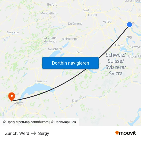 Zürich, Werd to Sergy map