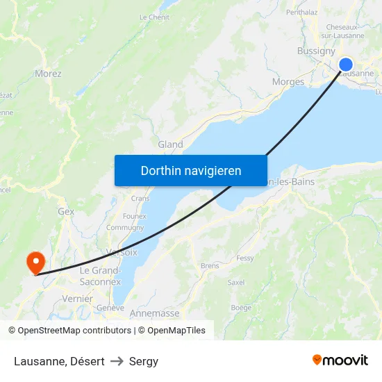 Lausanne, Désert to Sergy map