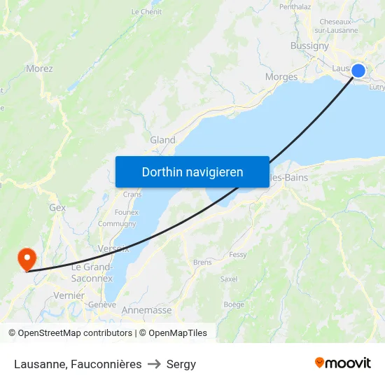 Lausanne, Fauconnières to Sergy map