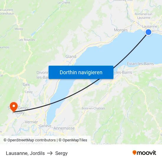 Lausanne, Jordils to Sergy map
