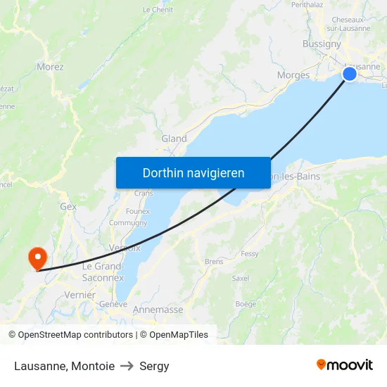 Lausanne, Montoie to Sergy map