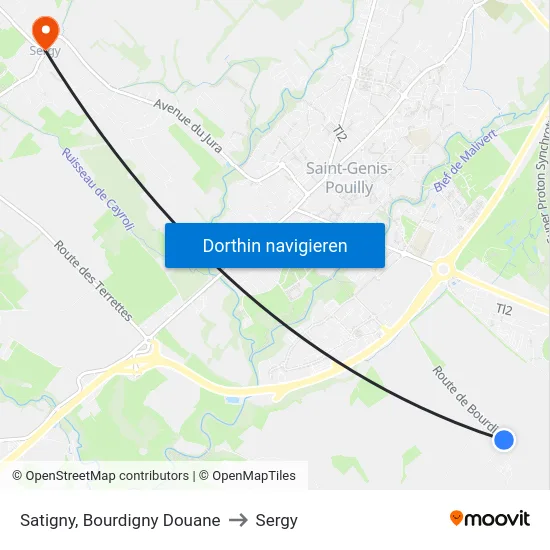 Satigny, Bourdigny Douane to Sergy map