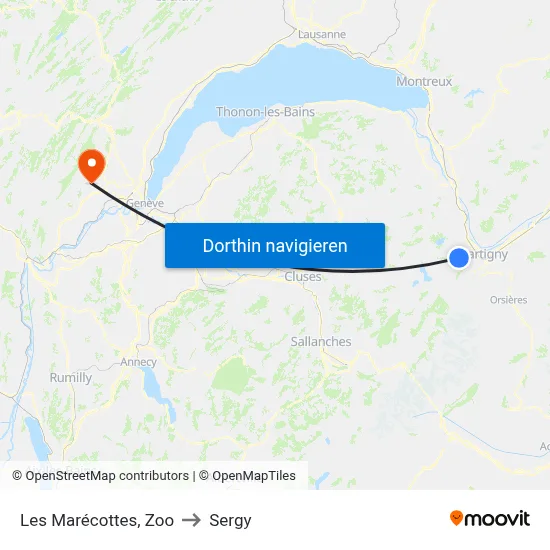Les Marécottes, Zoo to Sergy map