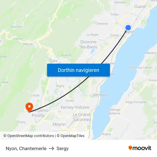 Nyon, Chantemerle to Sergy map
