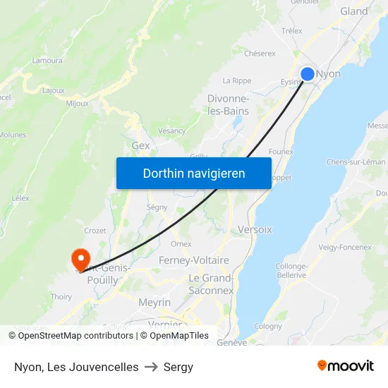 Nyon, Les Jouvencelles to Sergy map