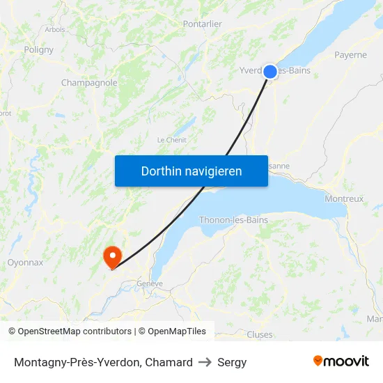 Montagny-Près-Yverdon, Chamard to Sergy map